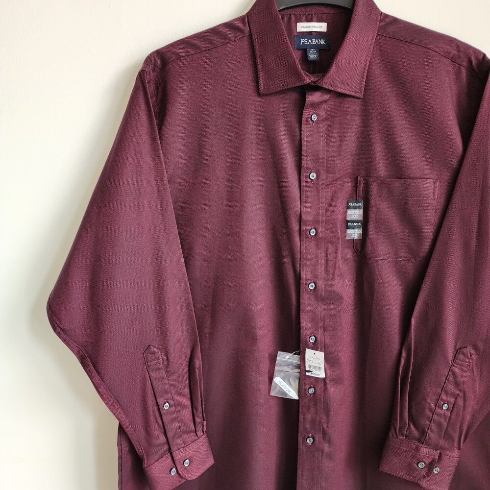 18.5 36/37 Red Wine Dress Shirt Traditional Fit Dark Jos A Bank New Solid Mens - Picture 11 of 16